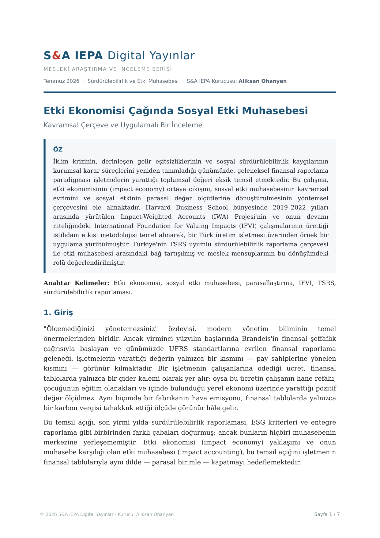 Etki Ekonomisi Çağında Sosyal Etki Muhasebesi araştırma yayını
