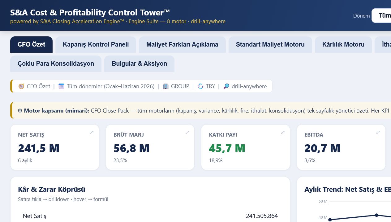 CFO Karlılık Göstergeleri gerçek demo yönetici ekranı