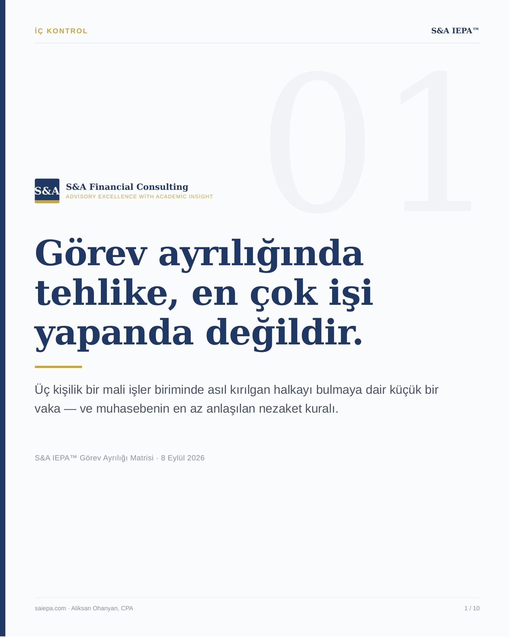 Görev Ayrılığı çalışması kapak sayfası